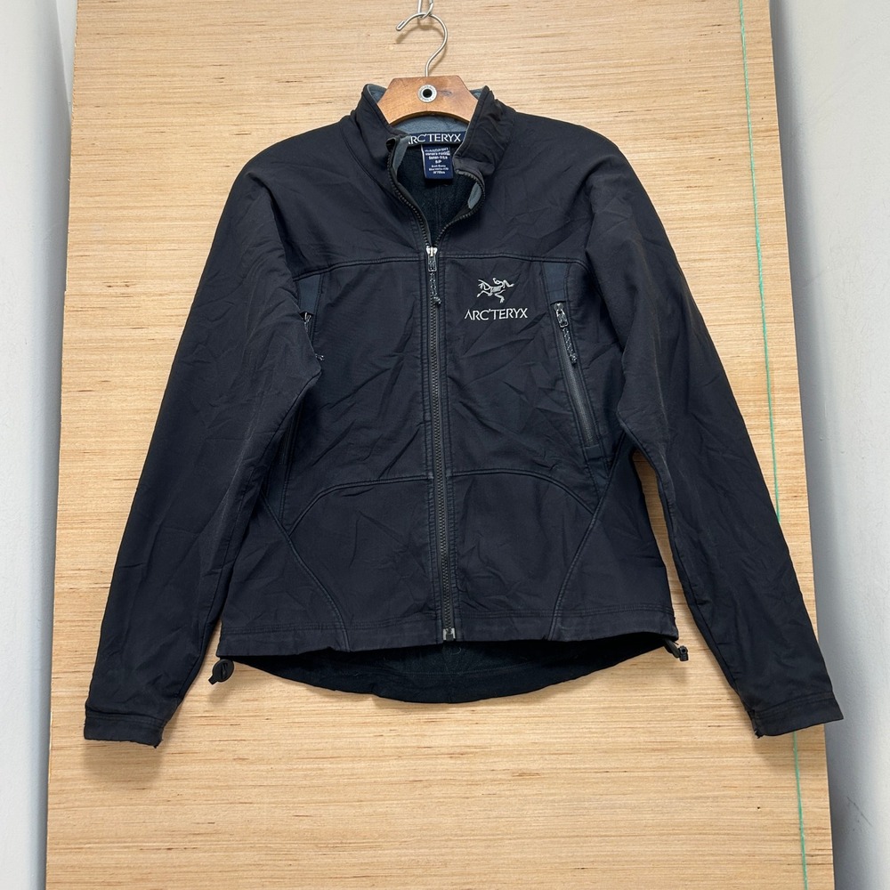 Arcteryx Womens Black Softshell Full Zip Jacket Size Small Pockets Logo